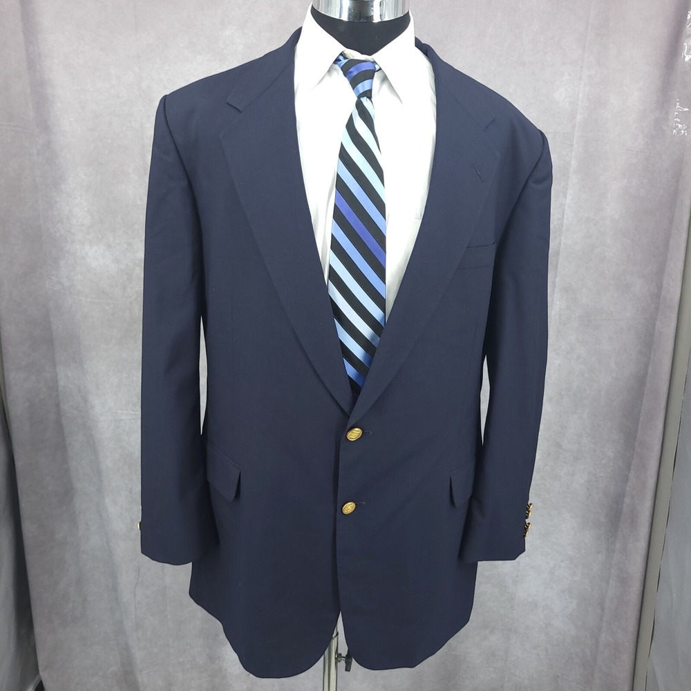 Tom Jones Coat Men 48R Blue Wool Executive Collection Gold Buttons Blazer Jacket